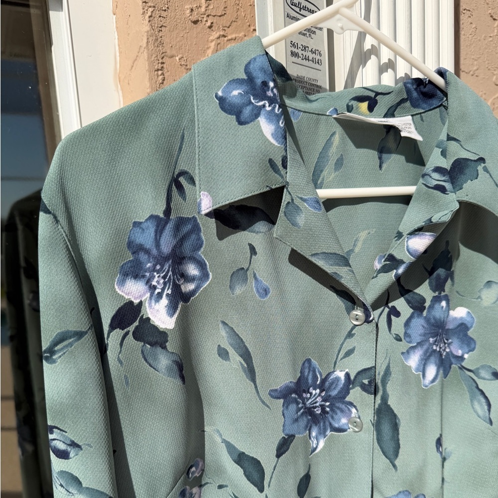 Alfred Dunner Women’s Blouse Size 18 XL Green Printed Button Down Collared Top - Picture 6 of 9